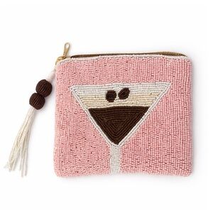 Beaded Martini Zipper Pouch Pink | Espresso Martini Coin Purse Tassel Clutch